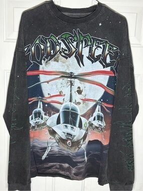 Godspeed Black Graphic Crewneck Sweater with Helicopter Motif